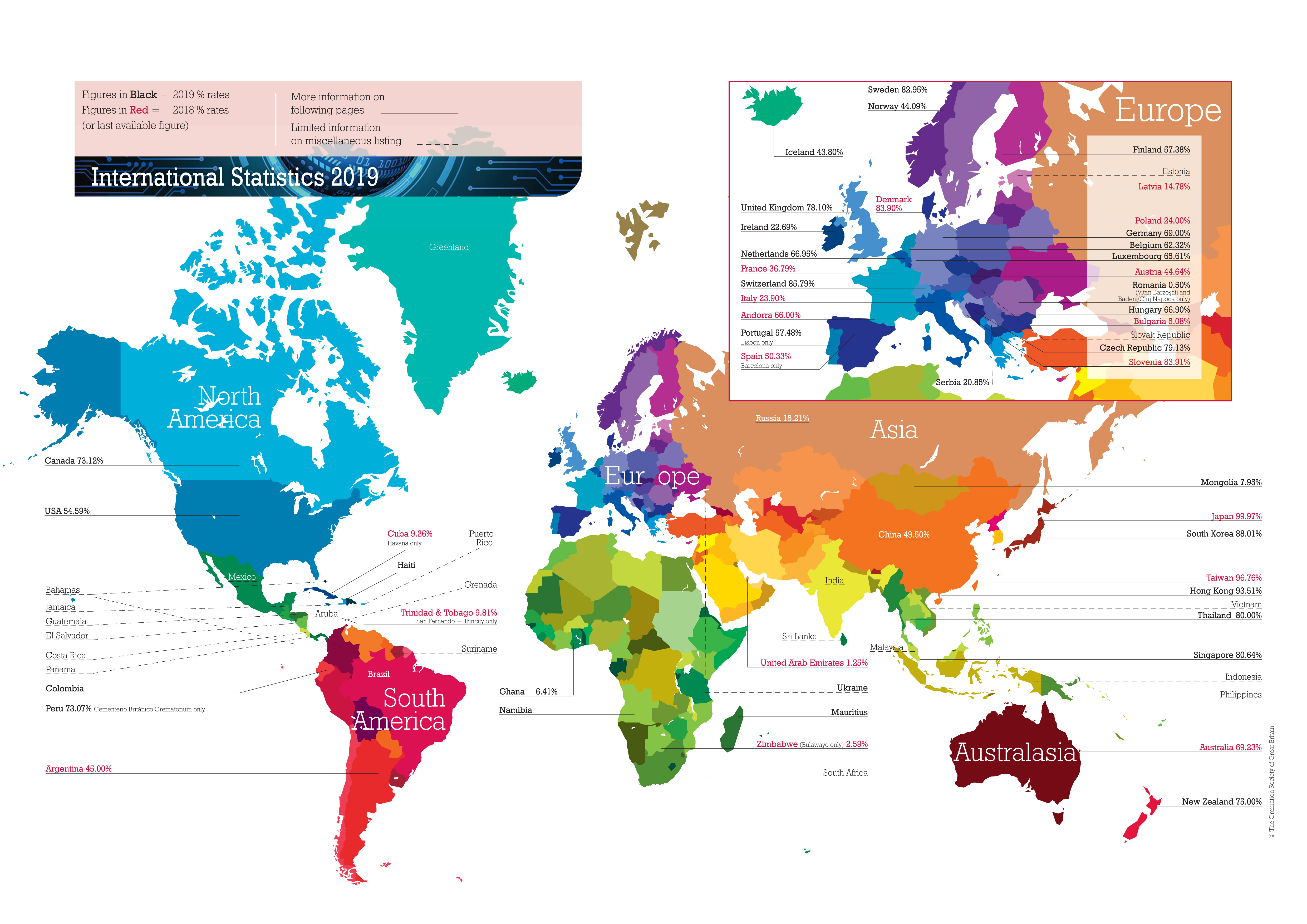 international cremation statistics map 2019